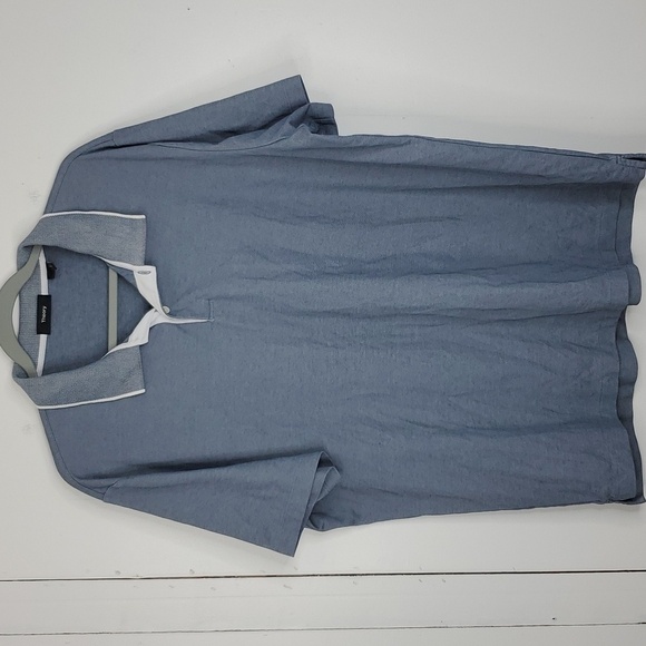 Theory Standard Polo Shirt Pique Cotton Short Sleeve Blue Side Slits Mens XXL - Picture 1 of 10